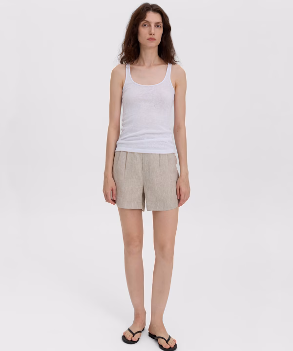 Beige Norevia Printnewtee Pleated Shorts Textured High Rise Relaxed Casual Summer Fit
