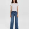 Deep Blue Printnewtee Velmira Wide Leg Denim Jeans High Rise Relaxed Casual Fit