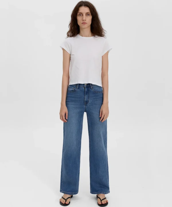 Deep Blue Printnewtee Velmira Wide Leg Denim Jeans High Rise Relaxed Casual Fit