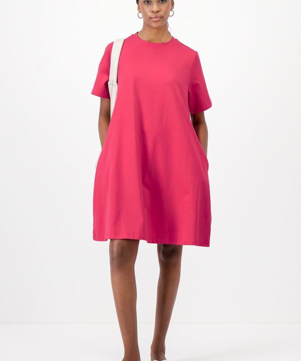 Hot Pink Printnewtee Zarevia T Shirt Dress Crew Neck Short Sleeve Relaxed Casual Fit