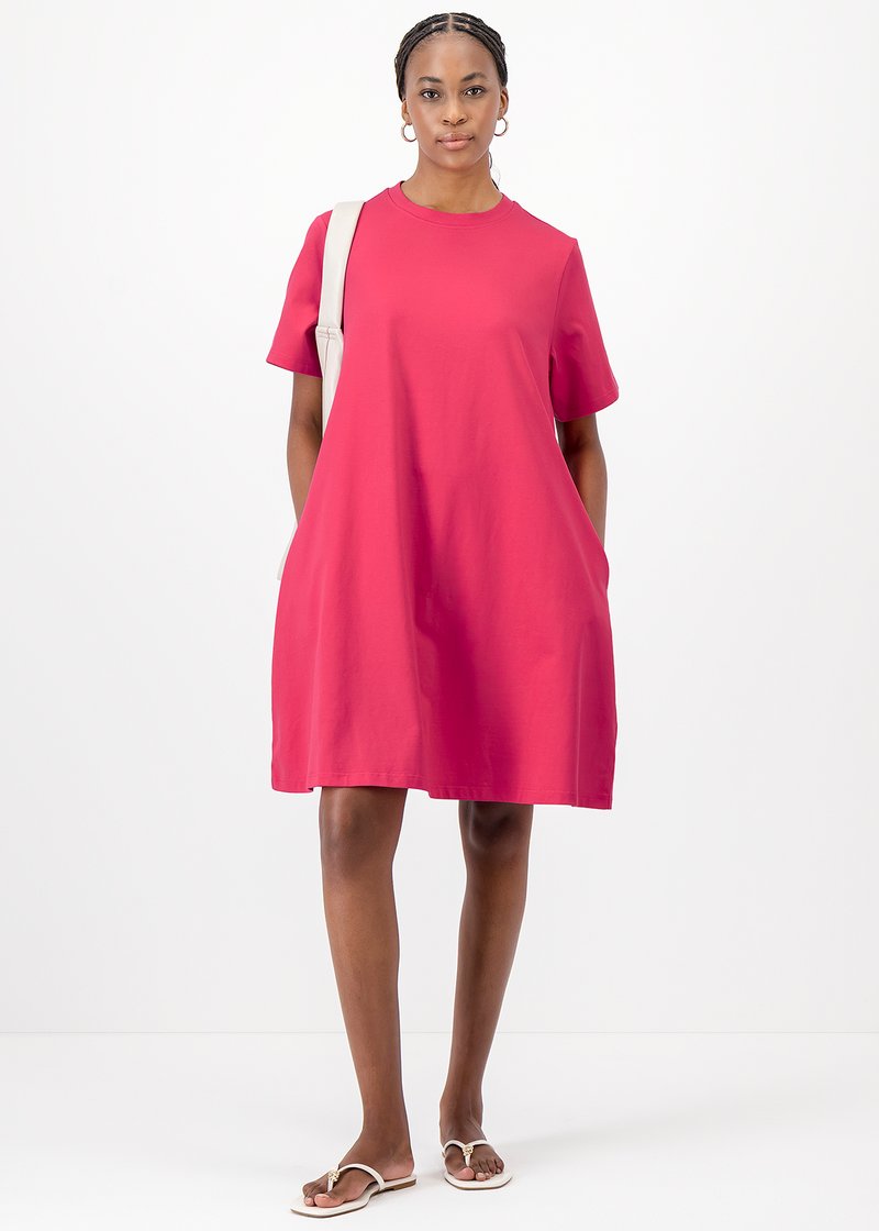 Hot Pink Printnewtee Zarevia T Shirt Dress Crew Neck Short Sleeve Relaxed Casual Fit