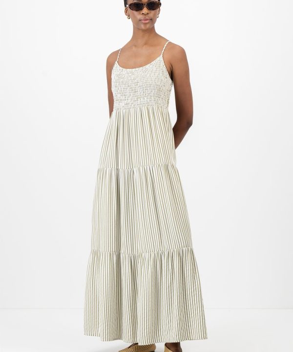 Ivory Printnewtee Elvaria Striped Smocked Maxi Dress Tiered Cami Relaxed Summer Fit
