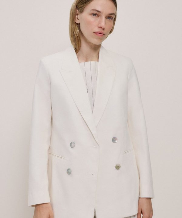 Ivory Velmora Double Breasted Blazer Printnewtee Peak Lapel Tailored Elegant Fit
