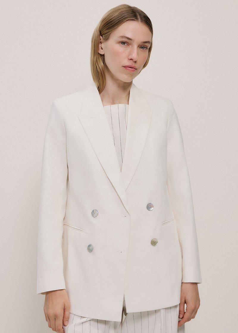 Ivory Velmora Double Breasted Blazer Printnewtee Peak Lapel Tailored Elegant Fit