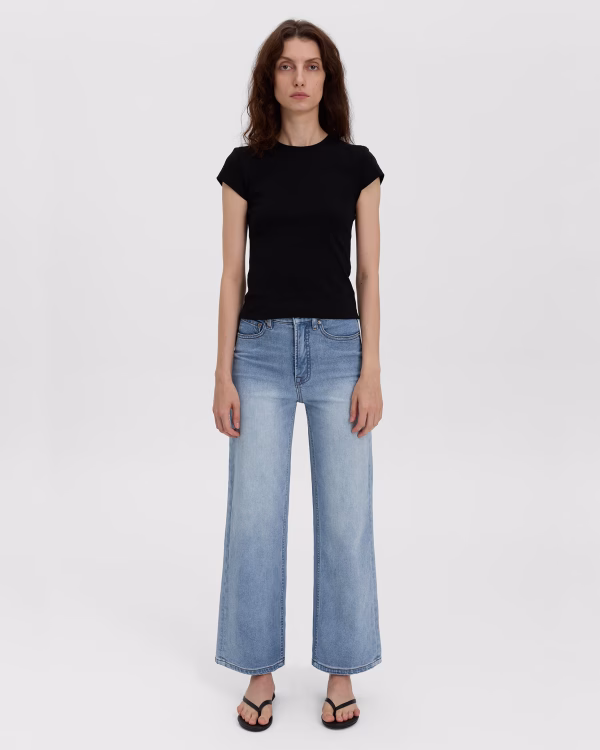 Light blue Norevia cropped wide leg jeans with faded wash