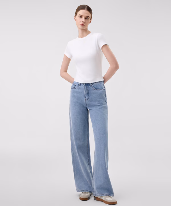Light Blue Printnewtee Zarevia Wide Leg Denim Jeans High Rise Relaxed Everyday Fit