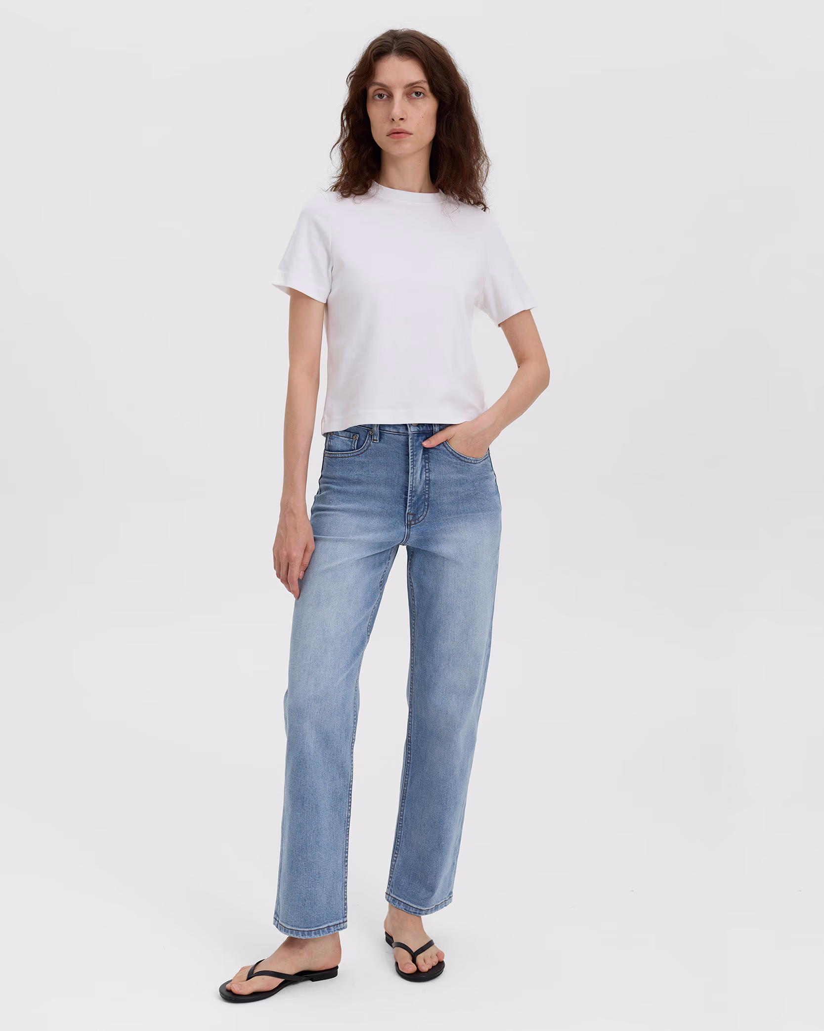Light Blue Virelza Printnewtee Wide Leg Denim Jeans Faded Wash Casual Five Pocket Fit