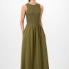 Olive Green Velmira Smocked Maxi Dress Printnewtee Sleeveless Gathered Casual Fit