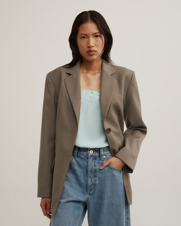 Taupe Printnewtee women blazer Virelza single button relaxed tailored fit