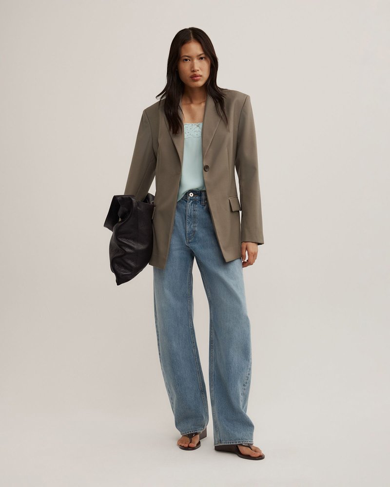 Taupe Printnewtee Virelza Single Button Blazer Notch Lapel Relaxed Tailored Fit - Image 2