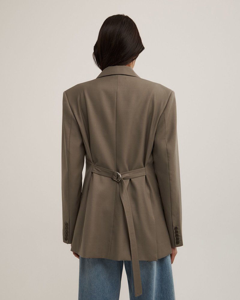 Taupe Printnewtee Virelza Single Button Blazer Notch Lapel Relaxed Tailored Fit - Image 3
