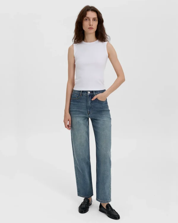Vintage blue Zelmora wide leg denim jeans with faded wash